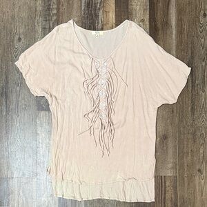 Kori Blush Fringe Short Sleeve Top
